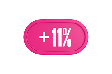 11 Percent increase 3d sign in pink color isolated on white background, 3d illustration.