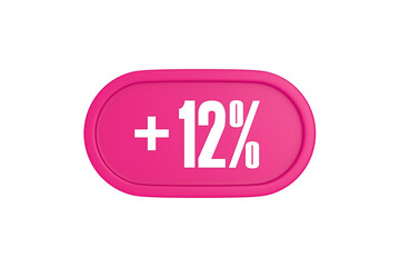 12 Percent increase 3d sign in pink color isolated on white background, 3d illustration.