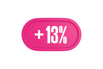 13 Percent increase 3d sign in pink color isolated on white background, 3d illustration.