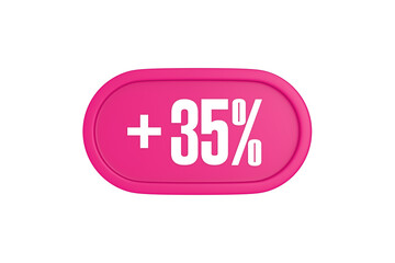 35 Percent increase 3d sign in pink color isolated on white background, 3d illustration.