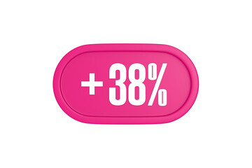 38 Percent increase 3d sign in pink color isolated on white background, 3d illustration.