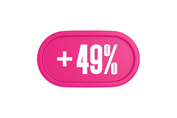 49 Percent increase 3d sign in pink color isolated on white background, 3d illustration.