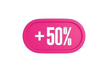50 Percent increase 3d sign in pink color isolated on white background, 3d illustration.