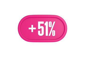 51 Percent increase 3d sign in pink color isolated on white background, 3d illustration.