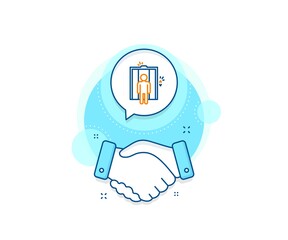 Elevator sign. Handshake deal complex icon. Lift line icon. Transportation between floors symbol. Agreement shaking hands banner. Elevator sign. Vector