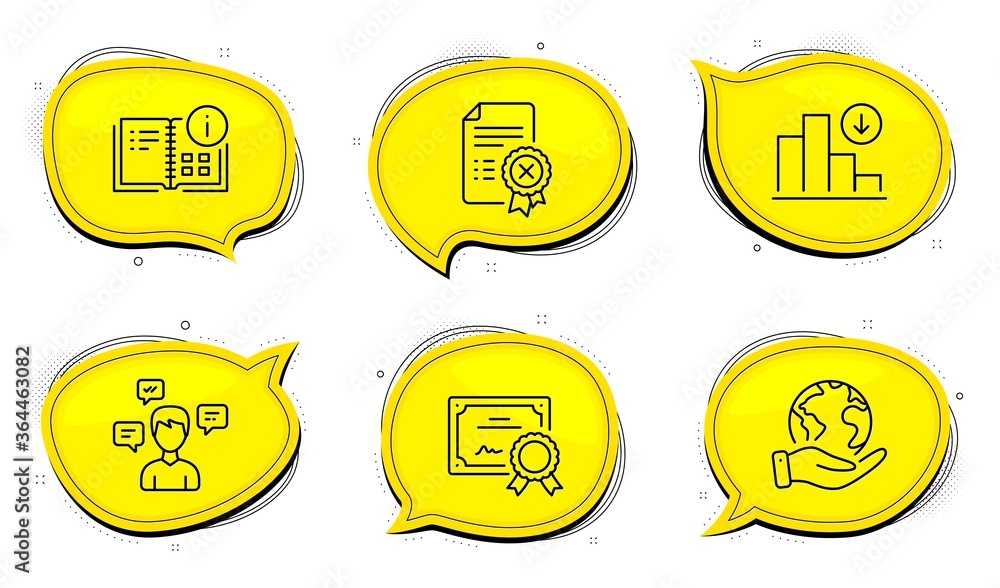 Poster conversation messages sign. diploma certificate, save planet chat bubbles. decreasing graph, instruc