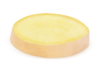 Fresh ginger slice isolated on a white background.