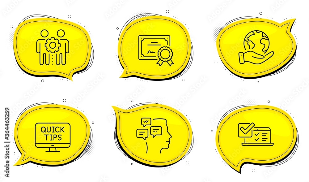 Poster web tutorials sign. diploma certificate, save planet chat bubbles. messages, employees teamwork and 