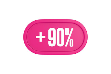 90 Percent increase 3d sign in pink color isolated on white background, 3d illustration.