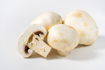 Fresh champignon mushrooms macro shoot. Close-up white sliced champignon.