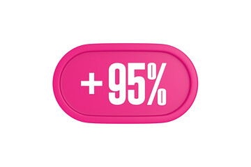 95 Percent increase 3d sign in pink color isolated on white background, 3d illustration.