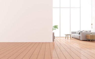 Modern interior design with sofa and side table. 3D rendering.