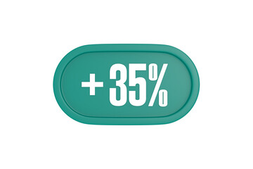 Fototapeta premium 35 Percent increase 3d sign in teal color isolated on white background, 3d illustration.