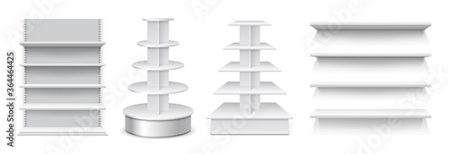 Download Supermarket Stand Selling Displays Store Shelf For Products Realistic Rack Mockup 3d Empty Front Exhibition Or Shop Equipment Market Showcases Vector Illustration Market Mock Up Shelving Wall Mural Microone