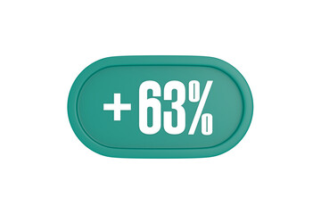 63 Percent increase 3d sign in teal color isolated on white background, 3d illustration.