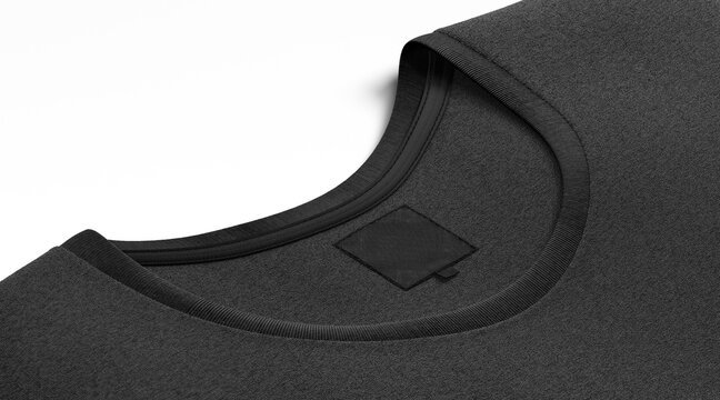 Blank black t-shirt collar with square label mock up