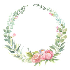 Pre made  collection, frame - cards with pink flower bouquets, leaf branches. Wedding ornament concept. Floral poster, invite. 