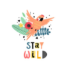 Obraz premium Vector background with parrot and text