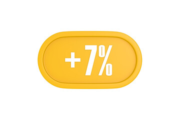 7 Percent increase 3d sign in yellow isolated on white background, 3d illustration.