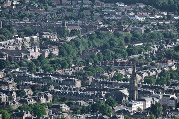 Aerial view of a beautiful neighbourhood in Edinburgh, with its traditional old buildings