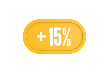 15 Percent increase 3d sign in yellow isolated on white background, 3d illustration.