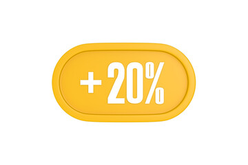 20 Percent increase 3d sign in yellow isolated on white background, 3d illustration.