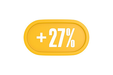 27 Percent increase 3d sign in yellow isolated on white background, 3d illustration.