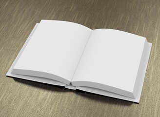 Hard-cover open book template. 3D rendering.