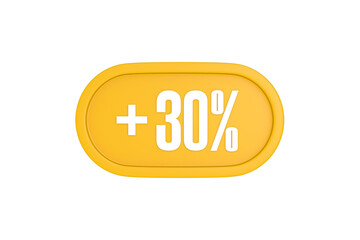 30 Percent increase 3d sign in yellow isolated on white background, 3d illustration.