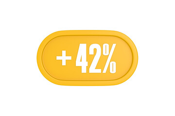 42 Percent increase 3d sign in yellow isolated on white background, 3d illustration.