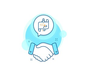 Project process sign. Handshake deal complex icon. Journey path map line icon. Agreement shaking hands banner. Journey path sign. Vector