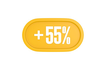 55 Percent increase 3d sign in yellow isolated on white background, 3d illustration.