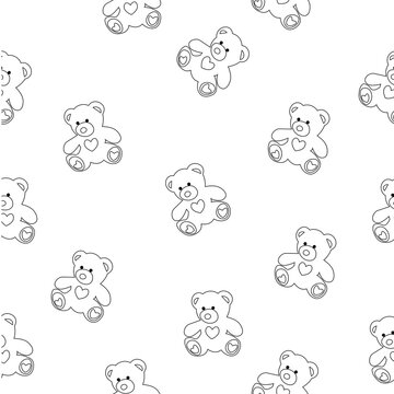 Seamless pattern vector illustration of hand drawn  bear with heart  Ink drawing, beautiful animal design elements Funny illustration Valentine's Day toy on isolated white background