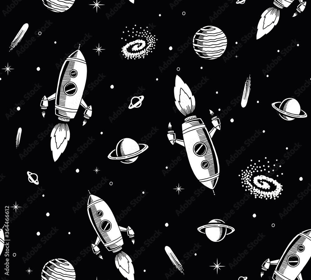 Canvas Prints hand drawn space elements seamless pattern. space background. space doodle illustration. vector illu