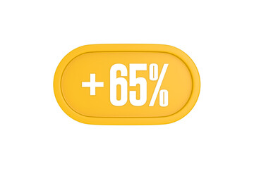 65 Percent increase 3d sign in yellow isolated on white background, 3d illustration.