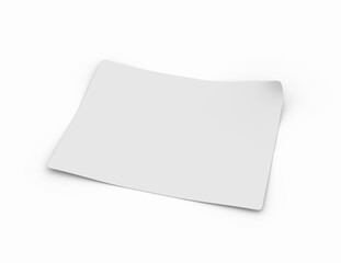 A blank sheet template on a white background. 3D rendering.