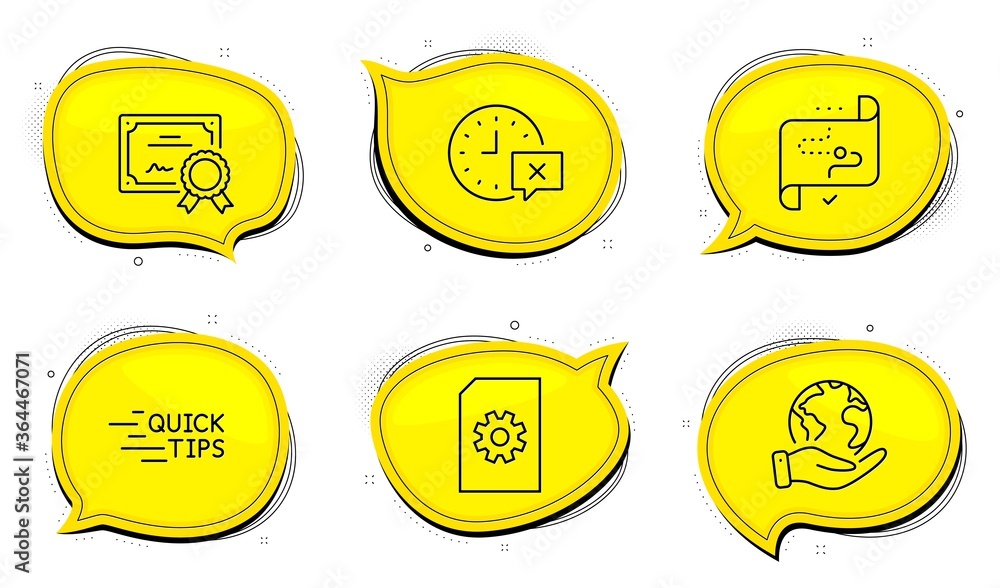 Poster time sign. diploma certificate, save planet chat bubbles. education, file management and target path