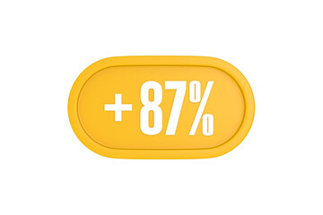 87 Percent increase 3d sign in yellow isolated on white background, 3d illustration.
