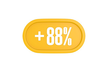 88 Percent increase 3d sign in yellow isolated on white background, 3d illustration.