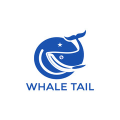 Whale tail graphic icon. Whale tail sign in the circle isolated on white background. Sea life symbol. Logo. Vector illustration