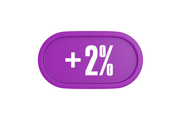 2 Percent increase 3d sign in purple isolated on white background, 3d illustration.	