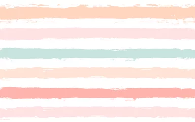 Wall murals Geometric shapes Hand drawn striped pattern, pink, orange and green girly stripe seamless background, childish pastel brush strokes. vector grunge stripes, cute baby paintbrush line backdrop