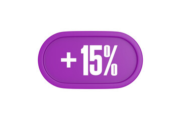 15 Percent increase 3d sign in purple isolated on white background, 3d illustration.	