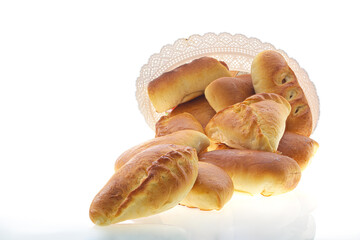 traditional homemade patties isolated on white background, close view 