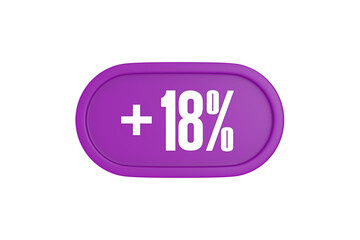 18 Percent increase 3d sign in purple isolated on white background, 3d illustration.	