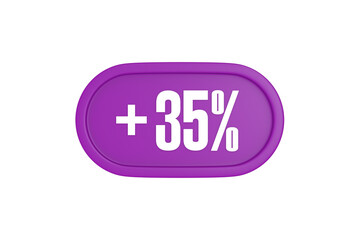 35 Percent increase 3d sign in purple isolated on white background, 3d illustration.	