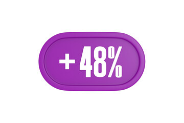 48 Percent increase 3d sign in purple isolated on white background, 3d illustration.	