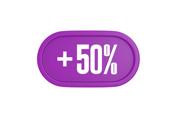 50 Percent increase 3d sign in purple isolated on white background, 3d illustration.	