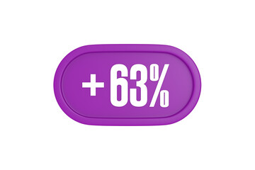 63 Percent increase 3d sign in purple isolated on white background, 3d illustration.	
