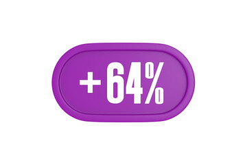 64 Percent increase 3d sign in purple isolated on white background, 3d illustration.	